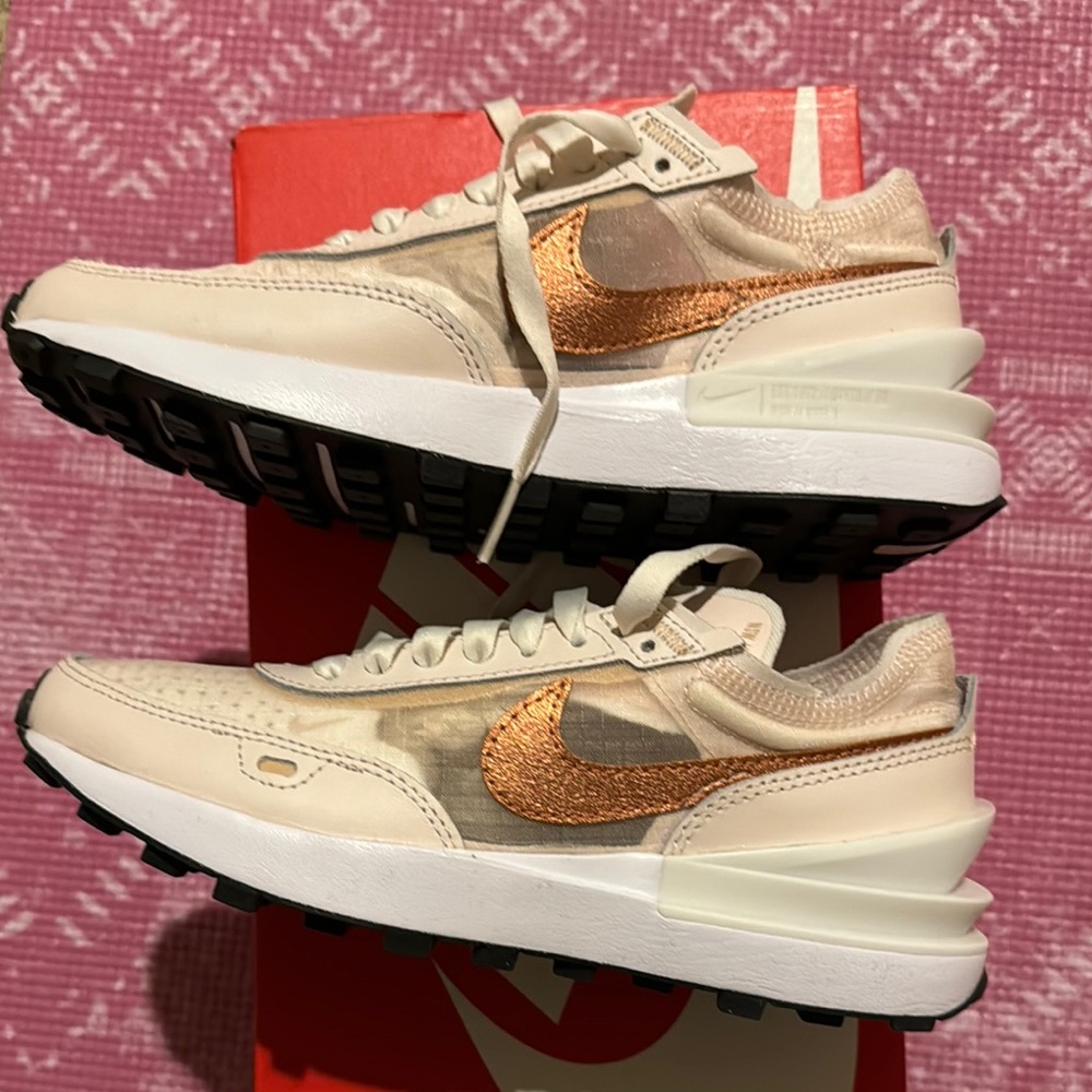 Nike Cream and Gold Retro Sneakers with Chunky Sole